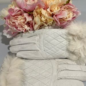 White Leather Quilted Gloves